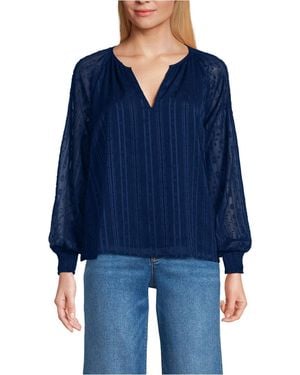Lands' End Clip Dot Chiffon Blouse - Blue