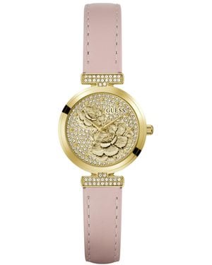 Guess Gold-tone Stainless Steel Leather Analog Watch - White