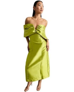 Warehouse Satin Twill Bardot Midi Dress - Green