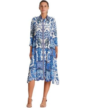 La Moda Clothing Midi Long Bell Sleeves Dress - Blue