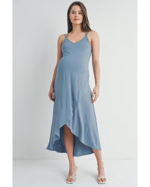 Hello Miss Maternity Sleeveless High-low Midi Dress - Blue