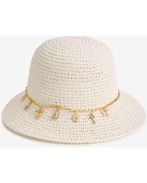 On 34th Charm Trim Paper Crochet Bucket Hat - Natural