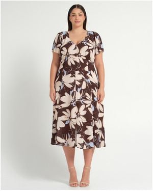 Estelle Plus Size Caroline Floral Empire Waist Midi Dress - White