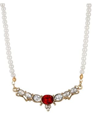 2028 Imitation Pearl Glass Crystal Collar Necklace - Red