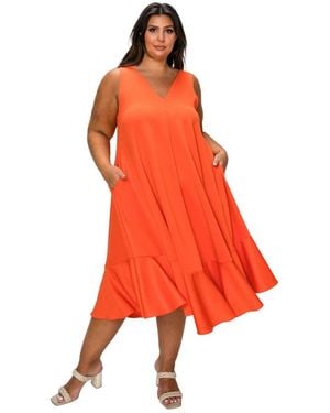 L I V D Plus Size Simone Sleeveless Pocket Flare Dress - Orange