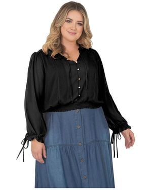 Standards & Practices Plus Size Long Bishop Tie Sleeve Chiffon Blouse - Blue
