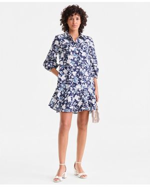 Charter Club Petite 3/4-sleeve Mini Shirt Dress in Blue | Lyst