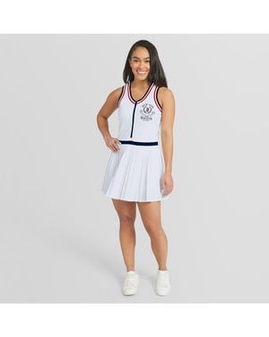 WEAR by Erin Andrews White Boston Red Sox Zip-front Pleated Tri-blend Scoop Neck Tank Dress