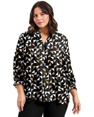 Avenue Plus Size Pintuck Popover Top - Black