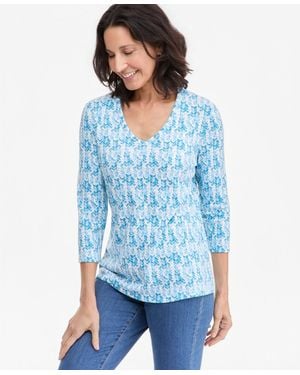Style & Co. Printed 3/4-sleeve V-neck Top - Blue