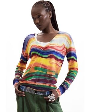 Desigual Fine Knit Printed Sweater - Yellow