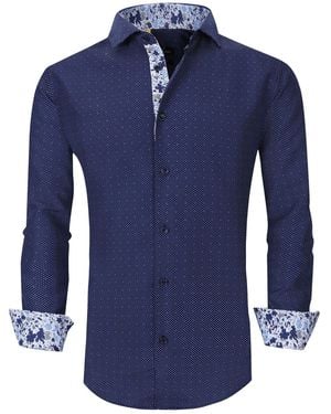 Azaro Uomo Slim Fit Business Nautical Button Down Dress Shirt - Blue