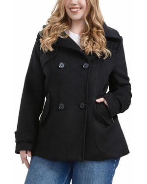 BGSD Plus Size Piper Wool Blend Hooded Pea Coat - Black