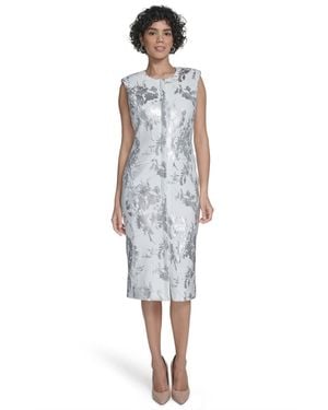 Calvin Klein Sleeveless Foil Printed Sheath Dress - White
