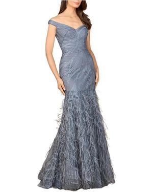 Lara Off Shoulder Mermaid Beaded Gown - Blue