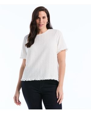 Rafaella Plus Size Puckered Ruffle Short-sleeve Top - White