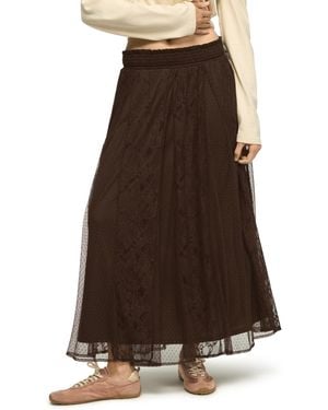 Lucky Brand Allover Lace A-line High-waisted Floral Midi Skirt - Brown