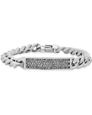 Steeltime Simulated Gray Diamonds Cuban Link Id Bracelet - White