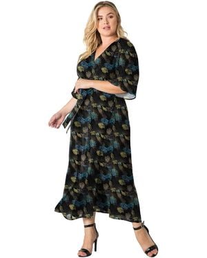 Standards & Practices Plus Size V-neck Print Kimono Wrap Maxi Dress - Multicolor