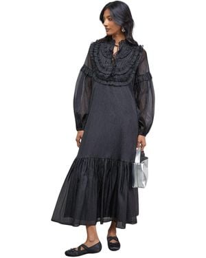 Warehouse Crinkle Stripe Frill Midi Dress - Blue