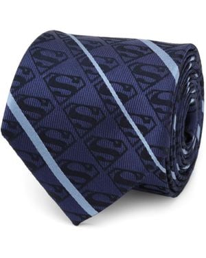 Dc Comics Superman Stripe Pattern Silk Tie - Blue