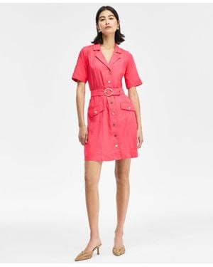 INC International Concepts Linen-blend Belted Mini Dress - Red