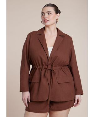 Eloquii Drawstring Waist Linen Blazer - Brown