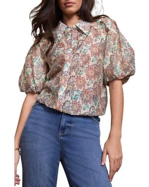 Mint Velvet Floral-print Puff-sleeve Shirt - Blue