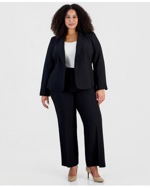 Le Suit Plus Size Shawl-collar Wide-leg Jacket And Pants - Blue