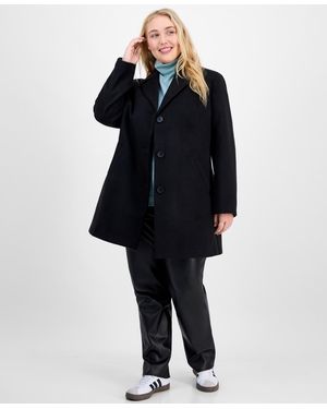 Maralyn & Me Trendy Plus Size Single-breasted Walker Coat - Blue