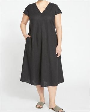 UNIVERSAL STANDARD Plus Size Louvre Bow Back Linen Dress - Black