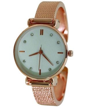 Olivia Pratt Every Day Textured And Rhinestone Metal Bangle Watch - Blue
