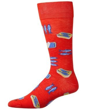 Memoi Sardines Print Novelty Crew Socks - Red