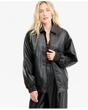 BarIII Croc-embossed Faux-leather Oversized Bomber Jacket - Black