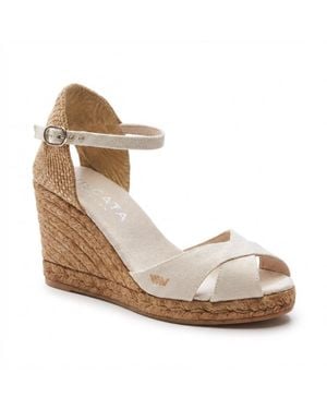 VISCATA Aiguablava Canvas Espadrille Sandal Wedges - Natural
