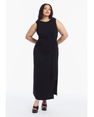 June + Vie Plus Size Sleeveless Side-tie Knit Midi Dress - Black