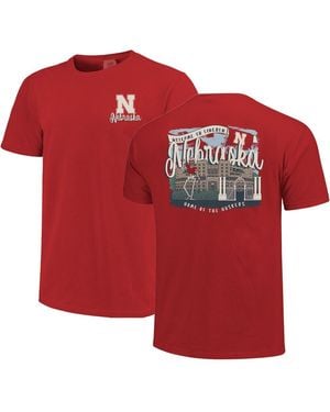 Image One Nebraska Huskers Comfort Colors Campus Scene Drawing Script T-shirt - Red