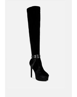 Rag & Co Bison High Platform Heeled Long Boots - Black