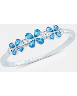 Anne Klein Silver-tone Glass Crystal Floral Hinge Bangle - Blue