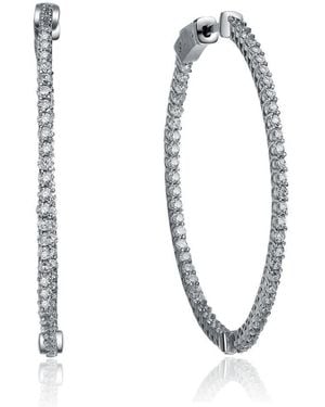 Genevive Jewelry Radiant Gold Plated Cz Black Plated Slim Hoop Earrings - White