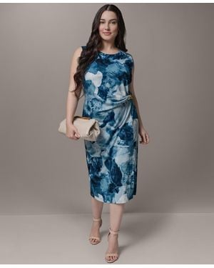 Donna Karan Plus Size Ribbed Knot Hardware Jewel Neck Dress - Blue