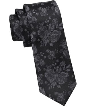 DKNY Photo Print Floral Slim Tie - Black