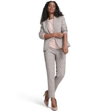 Tommy Hilfiger Plaid One Button Blazer Jacket Floral Clip Draped Crew Neck Top Plaid Sloane Ankle Pants - Multicolor