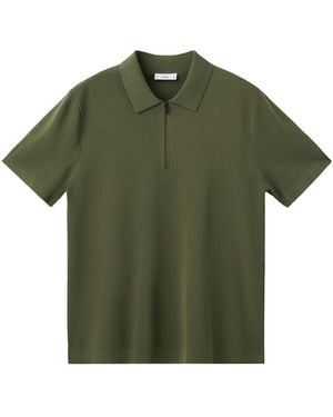 Mango Polo Miller Quarter-zip Short-sleeve Fine-knit Polo Shirt - Green