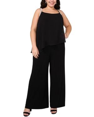 Msk Plus Size Rhinestone-strap Overlay Wide-leg Jumpsuit - Black