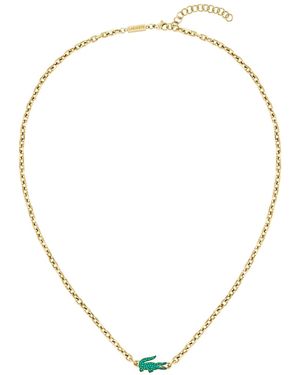 Lacoste Arthor Green Crystal Gold-tone Crocodile Necklace - Metallic