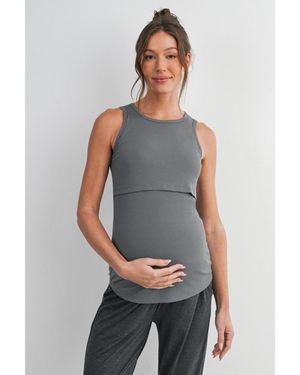 Hello Miss Maternity Nursing Ribbed Tank Top - Gray