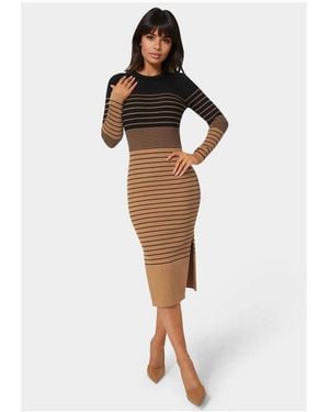 Bebe Stripe Rib Long Sleeve Maxi Dress - White