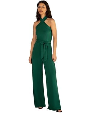 Yumi' Cross Over Halter Neck Jumpsuit - Green