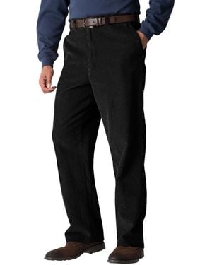 Kingsize Big & Tall Expandable Waist Corduroy Pleat-front Pants - Black